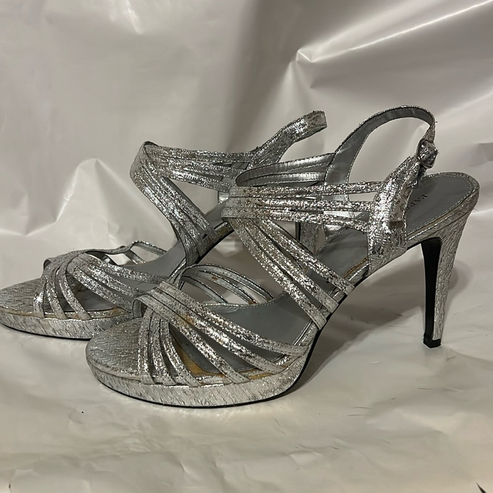 Silver strappy platform evening heels